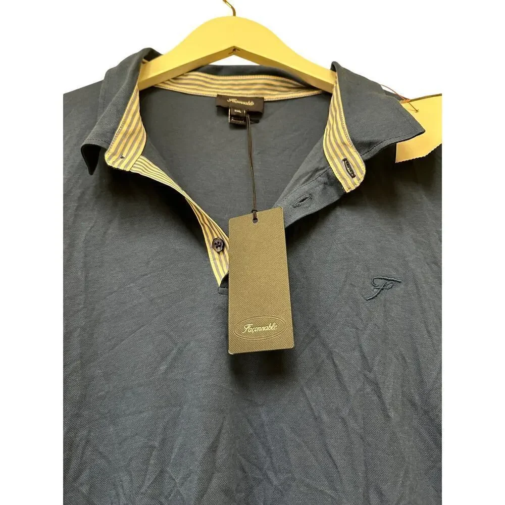 NWT Faconnable XXL Royal Blue Long Sleeve Collared Polo Shirt Golf Preppy Gift